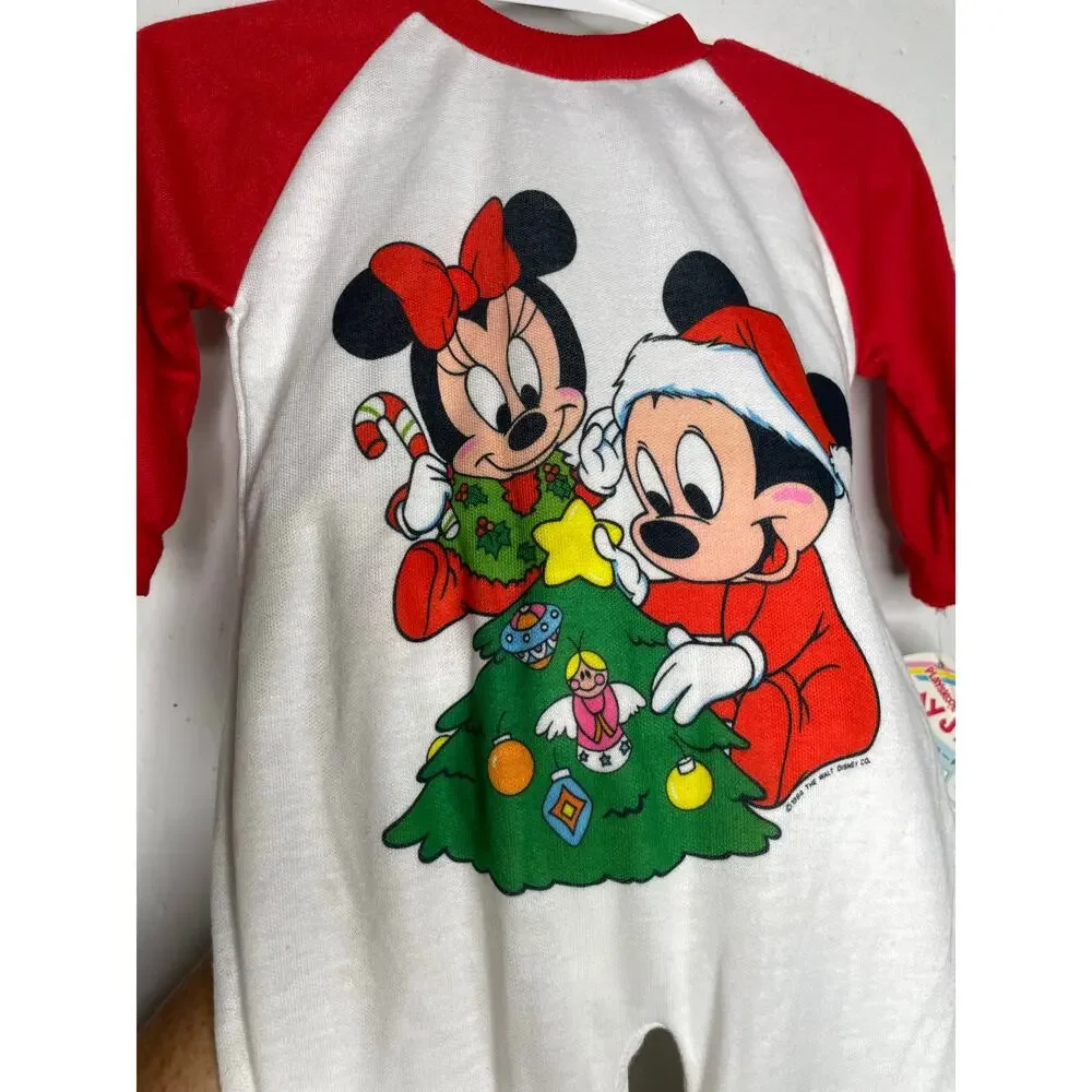 NEW Vintage 1984 Walt Disney Co Christmas One Piece Footie Mickey Minnie NEWBORN